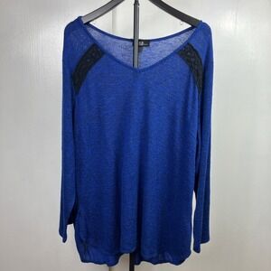 AGB Blue Black Heather Long Sleeve Lightwt Sweater Lace Side Slits 3X Plus Size